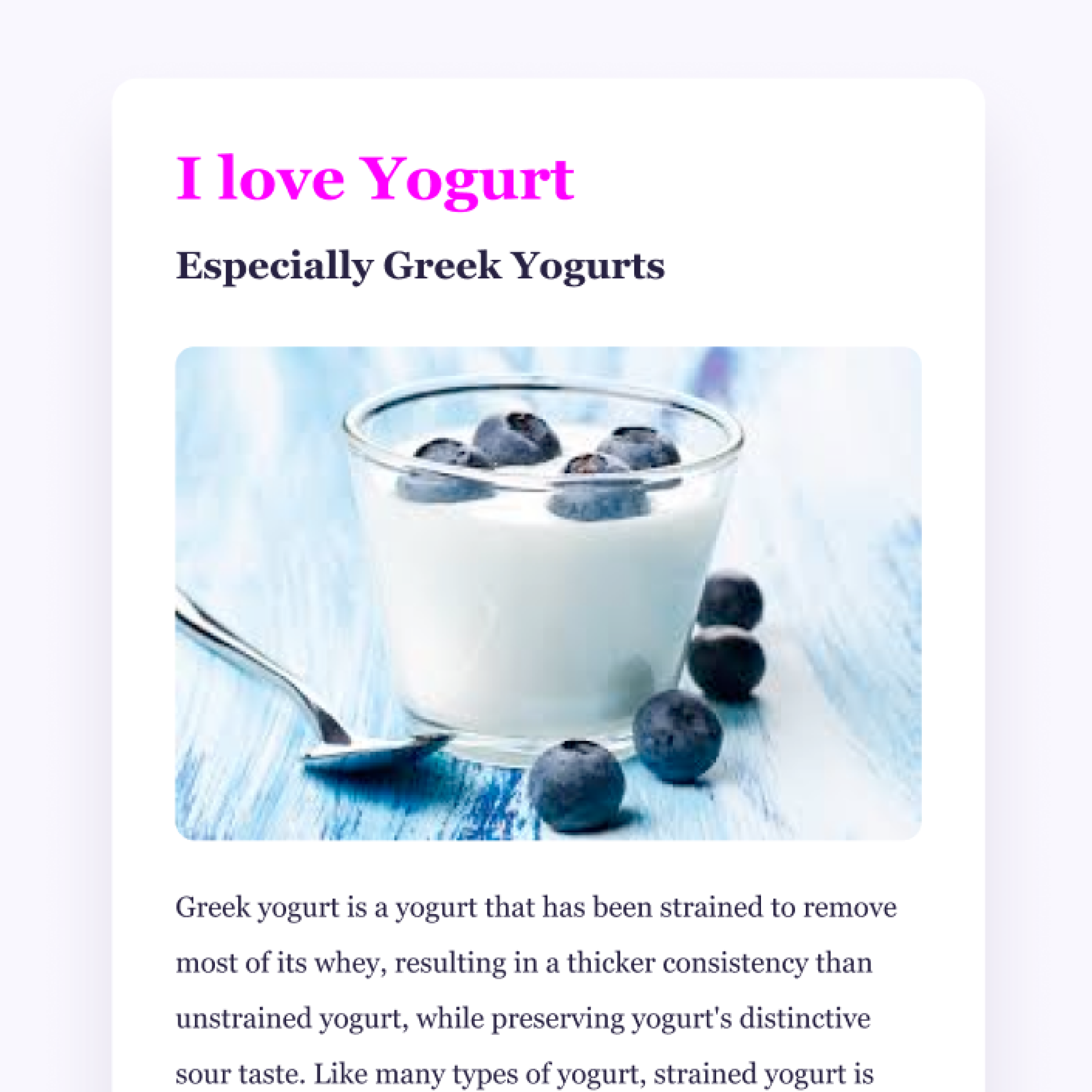 screenshoot image of yogurt page